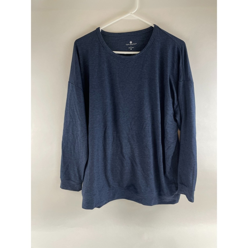 Tuff Athletics Sweater Women's Size L Blue Heather Crew Neck Pullover Long Slv